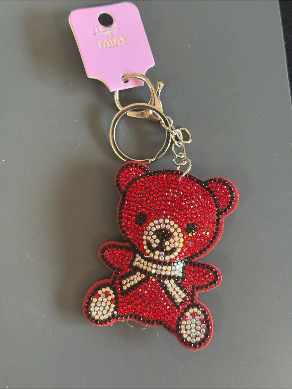 Mint Rhinestone Teddy Bear Keychain Bag Charm NWT Red